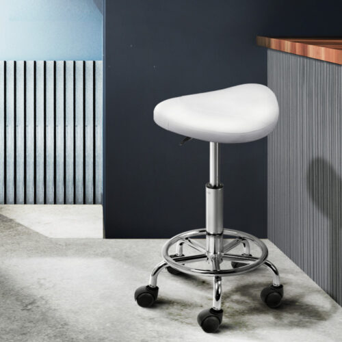 Artiss Salon Stool Saddle Swivel Chair White - Image 9