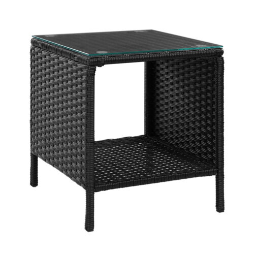 Gardeon Coffee Side Table Wicker Desk Rattan Outdoor Furniture Garden Black - Image 2