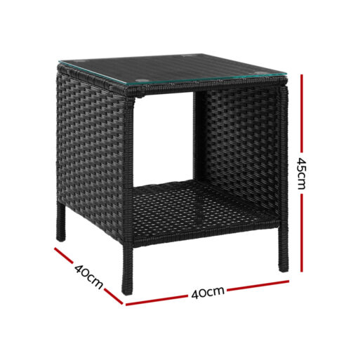 Gardeon Coffee Side Table Wicker Desk Rattan Outdoor Furniture Garden Black - Image 3
