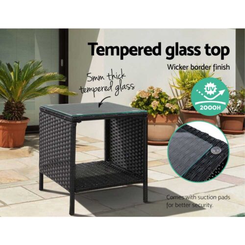 Gardeon Coffee Side Table Wicker Desk Rattan Outdoor Furniture Garden Black - Image 6