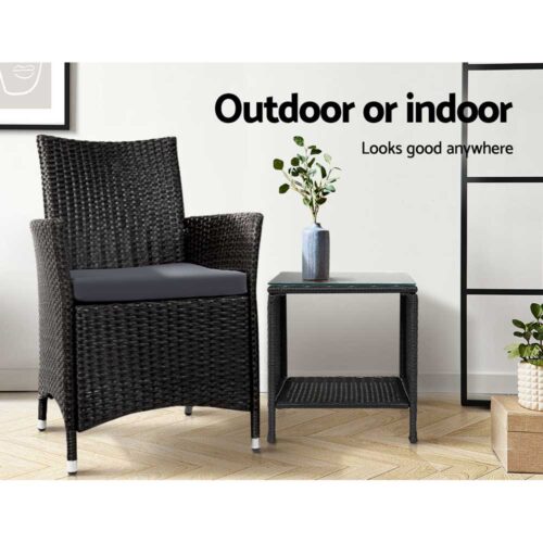 Gardeon Coffee Side Table Wicker Desk Rattan Outdoor Furniture Garden Black - Image 8