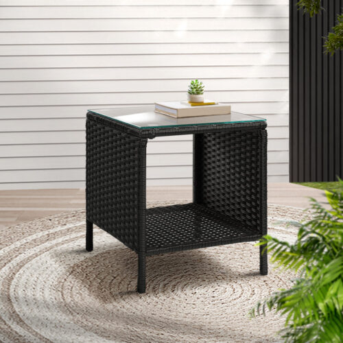 Gardeon Coffee Side Table Wicker Desk Rattan Outdoor Furniture Garden Black - Image 9