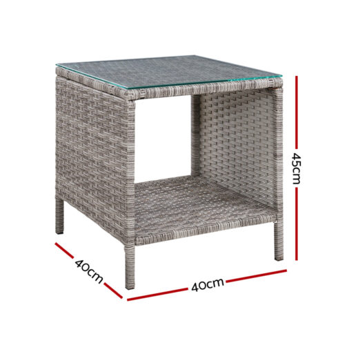 Gardeon Coffee Side Table Wicker Desk Rattan Outdoor Furniture Garden Grey - Image 3