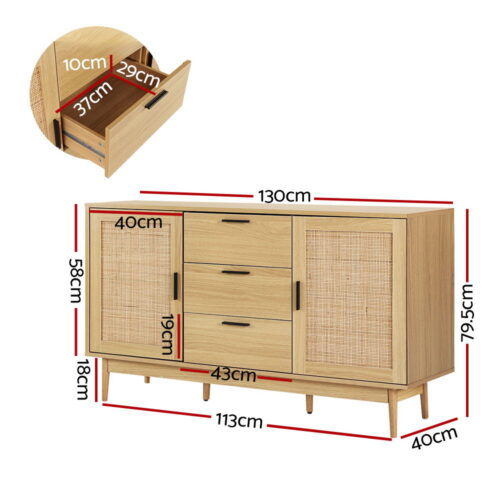 Artiss Rattan Buffet Sideboard - BRIONY Oak - Image 4
