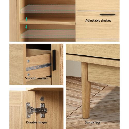 Artiss Rattan Buffet Sideboard - BRIONY Oak - Image 8