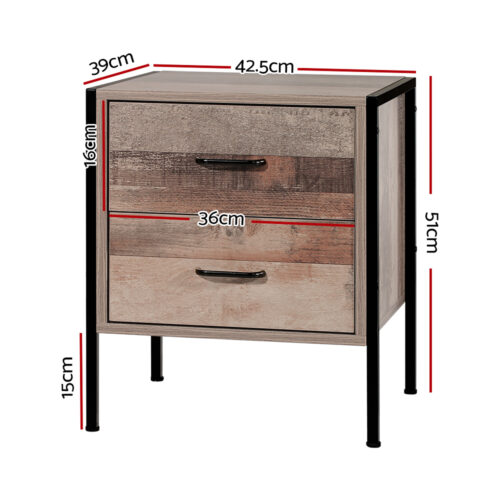 Artiss Bedside Table 2 Drawers - BARNLY - Image 2