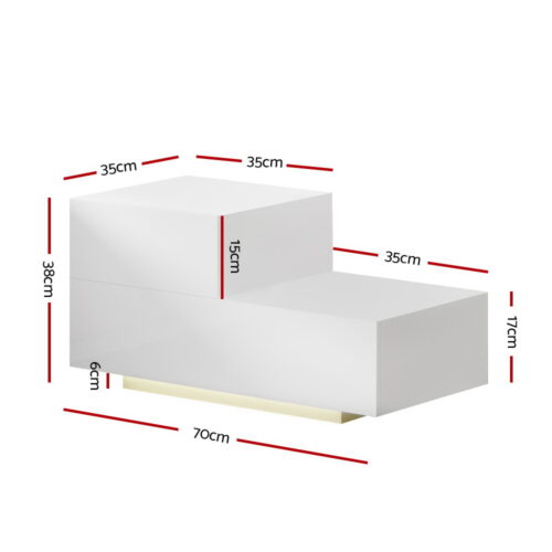 Artiss Bedside Tables LED 2 Drawers - REMI White - Image 2