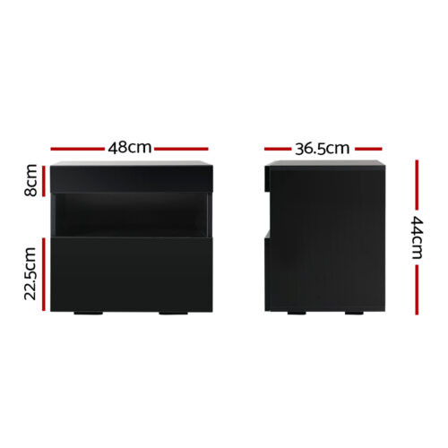 Artiss Bedside Table LED - HERES Black - Image 3