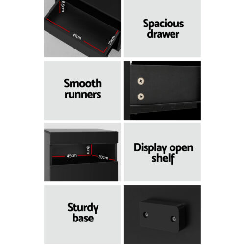 Artiss Bedside Table LED - HERES Black - Image 7