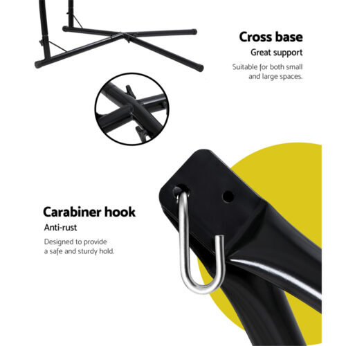 Gardeon Hammock Chair Outdoor Camping Hanging with Steel Stand Cream - Image 5