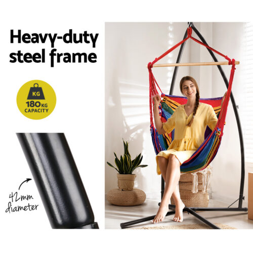 Gardeon Hammock Chair Outdoor Camping Hanging with Steel Stand Rainbow - Image 4