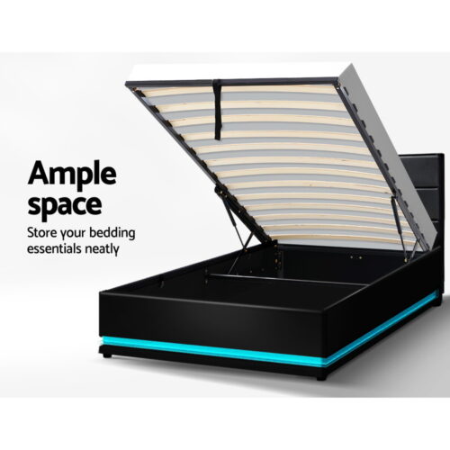 Artiss Bed Frame King Single Size LED Gas Lift Black LUMI - Image 5