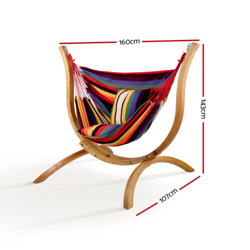 Gardeon Hammock Chair Timber Outdoor Furniture Camping with Wooden Stand - Image 3