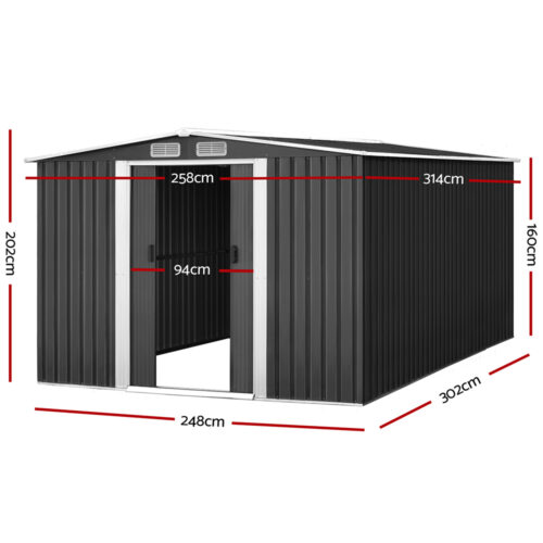 Giantz Garden Shed 2.58x3.14M w/Metal Base Sheds Outdoor Storage Workshop Shelter Sliding Door - Image 3