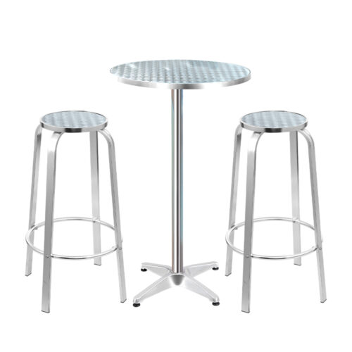 Gardeon 3-Piece Outdoor Bar Set Bistro Table Stools Adjustable Round Cafe - Image 2