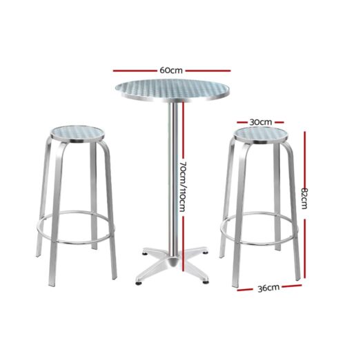 Gardeon 3-Piece Outdoor Bar Set Bistro Table Stools Adjustable Round Cafe - Image 3