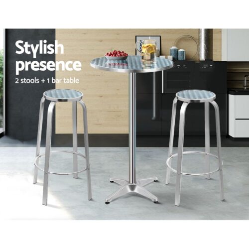 Gardeon 3-Piece Outdoor Bar Set Bistro Table Stools Adjustable Round Cafe - Image 4