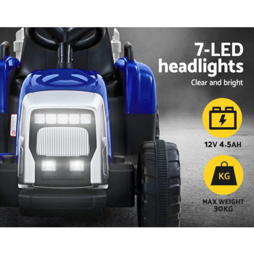 Rigo Kids Electric Ride On Car Tractor Toy Cars 12V Blue - Image 8
