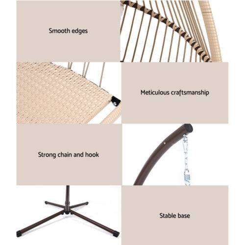 Gardeon Outdoor Egg Swing Chair Hanging Chair Wicker Rope Pod Stand Cushion Latte - Image 7