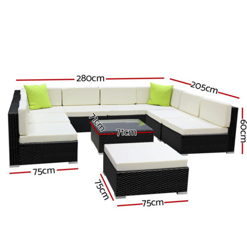 Gardeon 10-Piece Outdoor Sofa Set Wicker Couch Lounge Setting Cover - Image 3