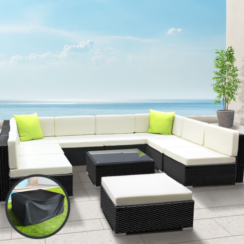 Gardeon 10-Piece Outdoor Sofa Set Wicker Couch Lounge Setting Cover - Image 9