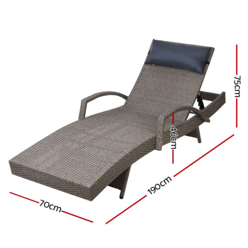 Gardeon 2x Sun Lounge Wicker Lounger Outdoor Furniture Beach Armchair Adjustable Grey&Beige - Image 3