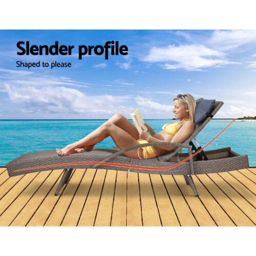 Gardeon 2x Sun Lounge Wicker Lounger Outdoor Furniture Beach Armchair Adjustable Grey&Beige - Image 5
