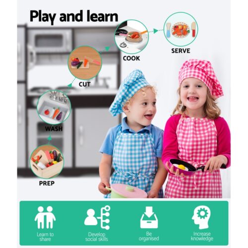 Keezi Kids Kitchen Play Set Wooden Pretend Toys Cooking Children Stove Fridge - Image 6