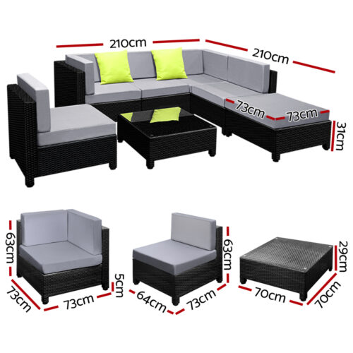 Gardeon 7-Piece Outdoor Sofa Set Wicker Couch Lounge Setting Seat Cover - Image 3