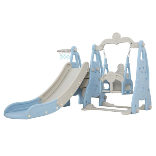 Keezi Kids Slide Swing Set Basketball Hoop Outdoor Playground Toys 170cm Blue - Image 2