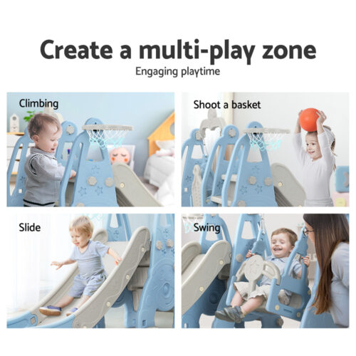 Keezi Kids Slide Swing Set Basketball Hoop Outdoor Playground Toys 170cm Blue - Image 6