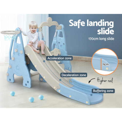 Keezi Kids Slide Swing Set Basketball Hoop Outdoor Playground Toys 170cm Blue - Image 8