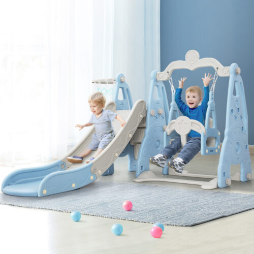 Keezi Kids Slide Swing Set Basketball Hoop Outdoor Playground Toys 170cm Blue - Image 9