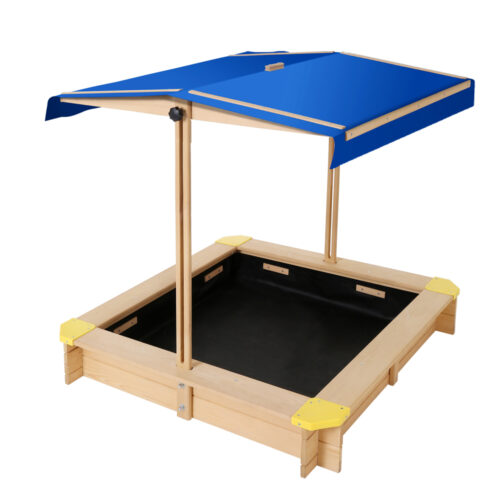 Keezi Kids Sandpit Wooden Sandbox Sand Pit with Canopy Bench Seat Toys 101cm - Image 4