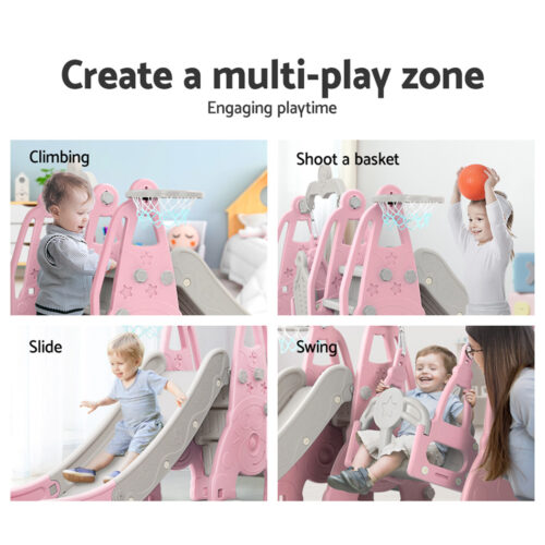 Keezi Kids Slide Swing Set Basketball Hoop Outdoor Playground Toys 170cm Pink - Image 6