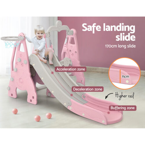 Keezi Kids Slide Swing Set Basketball Hoop Outdoor Playground Toys 170cm Pink - Image 8