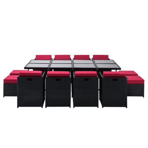 Gardeon Outdoor Dining Set 13 Piece Wicker Table Chairs Setting Black - Image 4