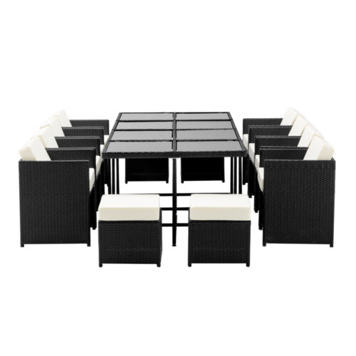 Gardeon Outdoor Dining Set 13 Piece Wicker Table Chairs Setting Black - Image 5