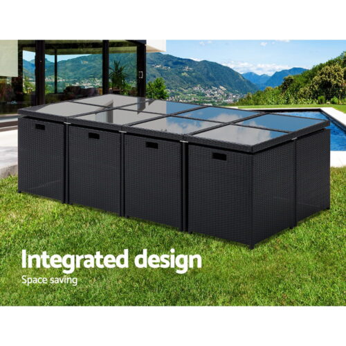 Gardeon Outdoor Dining Set 13 Piece Wicker Table Chairs Setting Black - Image 6