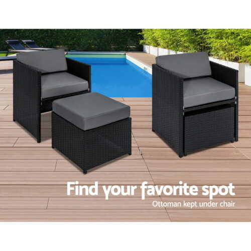 Gardeon Outdoor Dining Set 13 Piece Wicker Table Chairs Setting Black - Image 7