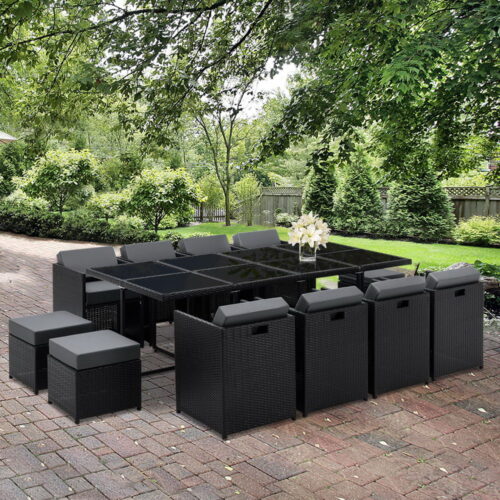 Gardeon Outdoor Dining Set 13 Piece Wicker Table Chairs Setting Black - Image 9
