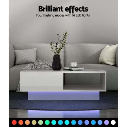 Artiss Coffee Table Led Lights White - Image 5