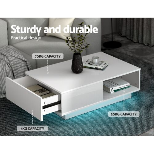 Artiss Coffee Table Led Lights White - Image 7