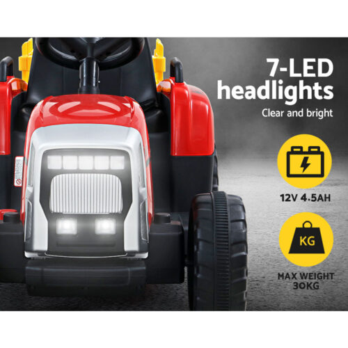 Rigo Kids Electric Ride On Car Tractor Toy Cars 12V Red - Image 8