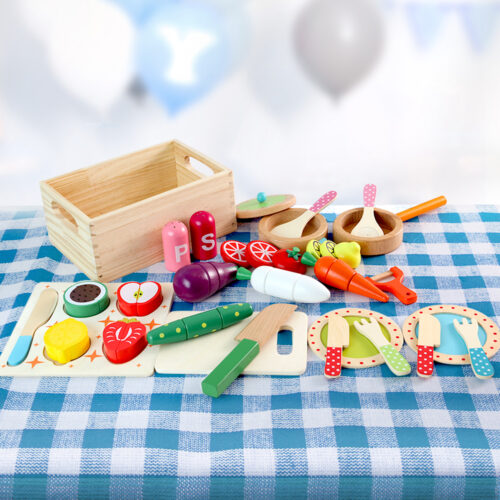 Keezi Kids Kitchen Play Set Wooden Pretend Toys Cooking Utensils Pots Pans Food - Image 9