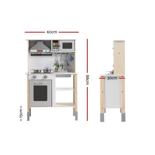 Keezi Kids Kitchen Play Set Wooden Pretend Toys Cooking Children Cookware Sink - Image 3