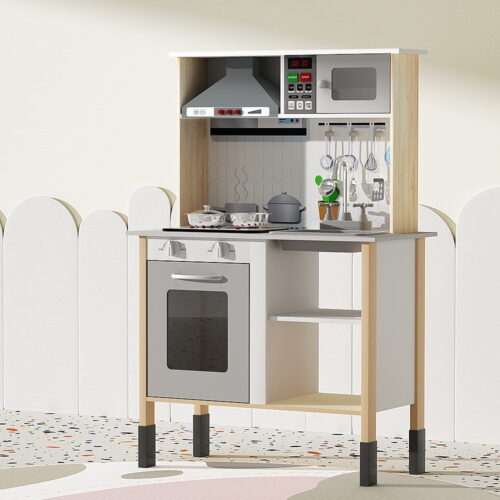 Keezi Kids Kitchen Play Set Wooden Pretend Toys Cooking Children Cookware Sink - Image 9