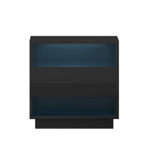 Artiss Bedside Table LED with 2 Shelves - HANA Black - Image 3