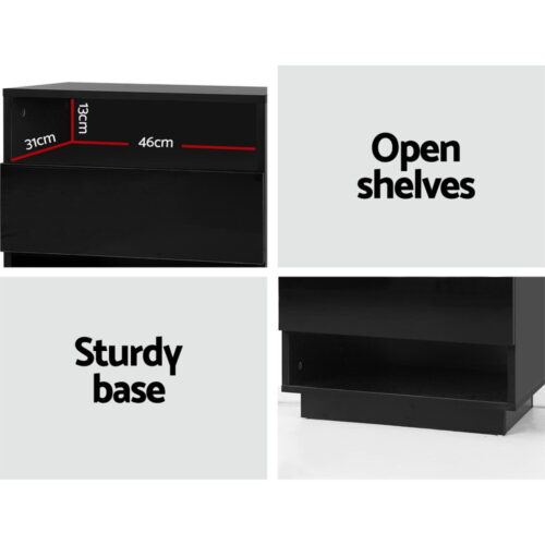 Artiss Bedside Table LED with 2 Shelves - HANA Black - Image 5