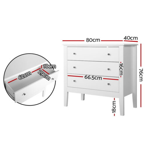 Artiss 3 Chest of Drawers - BRITTANY White - Image 4